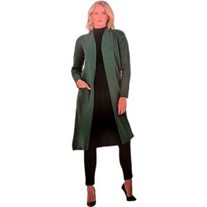 Maxsport Duster Length Green Heavyweight Open Front Cardigan Sweater Size XL NEW